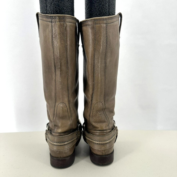 Frye Maxine Trapunto Harness Boots Womens 7.5 B Taupe Leather Cowgirl Western - Picture 4 of 9